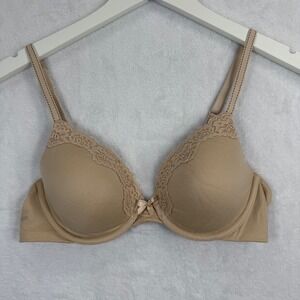 Maidenform Comfort Devotion Lace Trim Demi Bra Tan Nude 34B 09404 Underwire